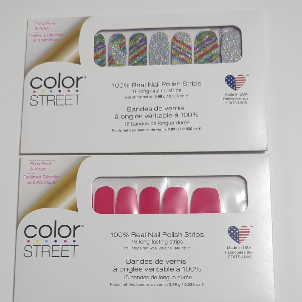 Color Street Nail Strips - Glitter Rainbow and Bold Pink